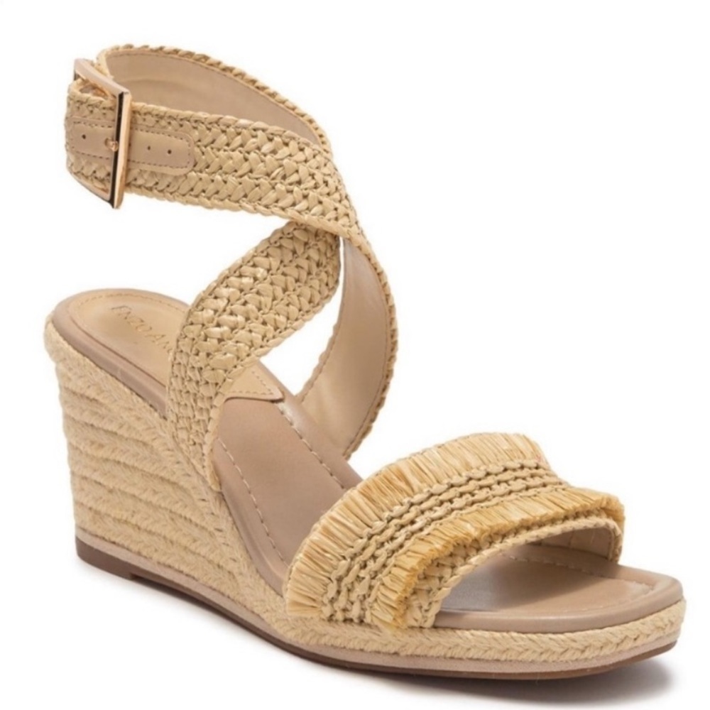 Enzo Angiolini Size 7 En Patsie Sandals Ankle Strap Fringe Jute Natural Neutral